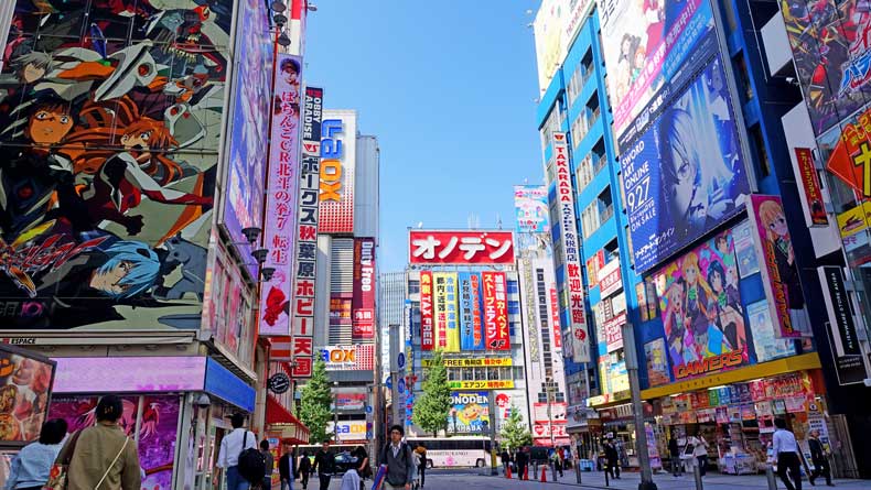  Akihabara with buildings covered in anime posters and advertisements