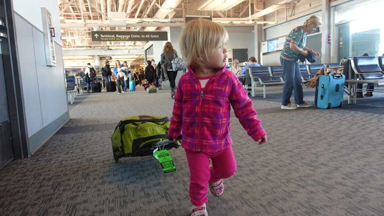 toddler in an airport