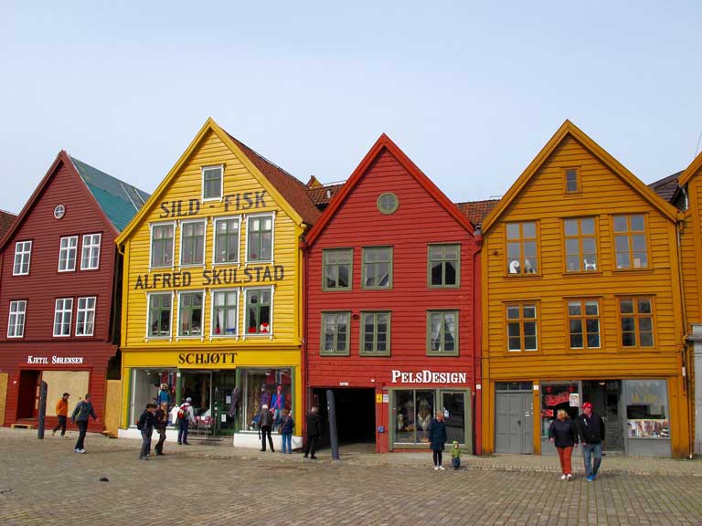 colorful houses in the Bryggen neighborhood of Bergen, one of the most famous Scandinavian cities