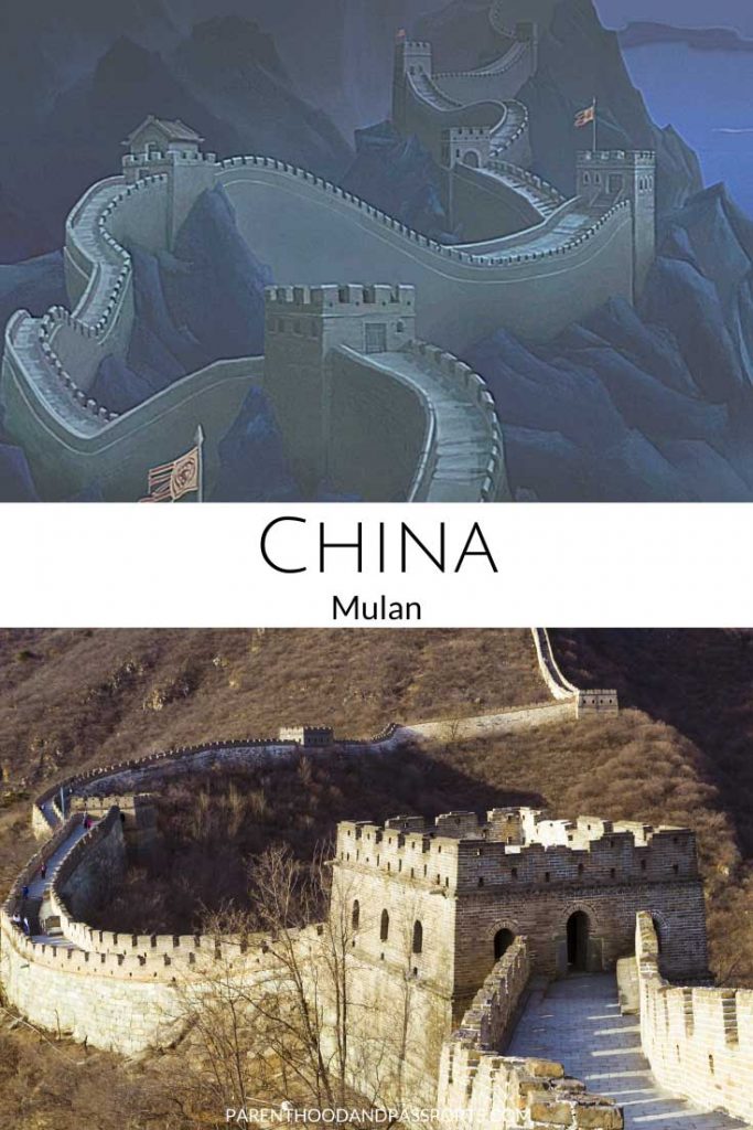 A picture from the Disney movie Mulan compared to a real picture of the Great Wall of China