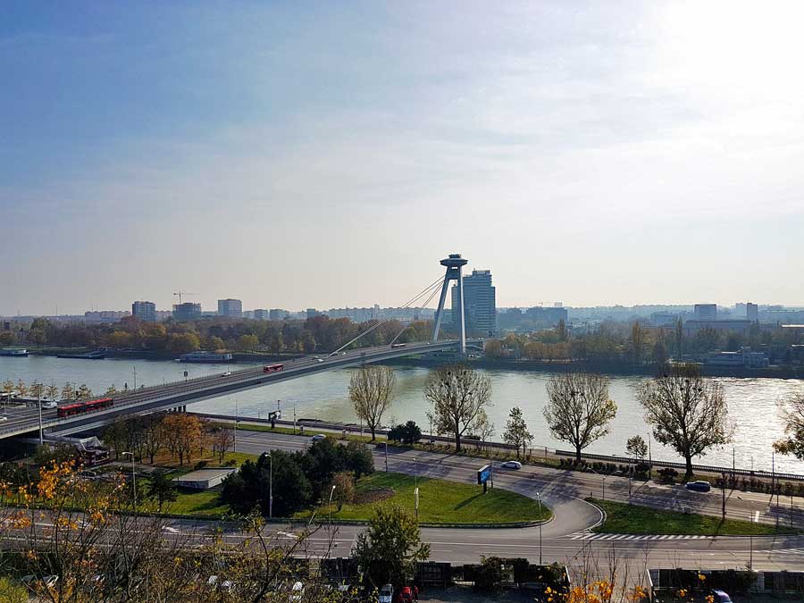 UFO Bridge in Bratislava, Slovakia. One of the most unique bridges in Europe.