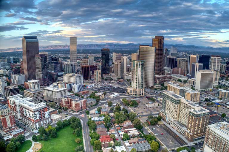 Skyline of Denver Colorado a great city to visit with kids