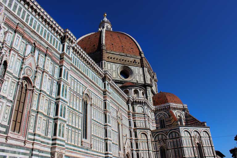 The Florence Duomo looking up at the dome which makes it one of the most famous cathedrals in Europe
