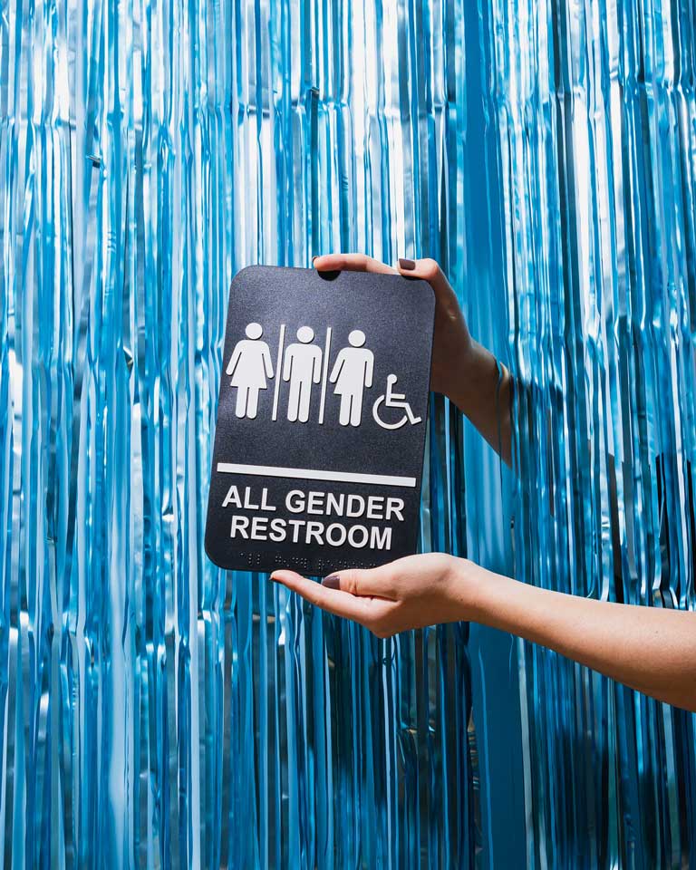 an all gender restroom sign