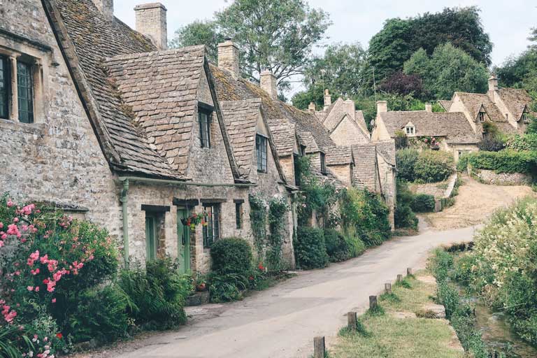 Arlington Row in Bibury, one of the most photographed streets in the Cotswolds.