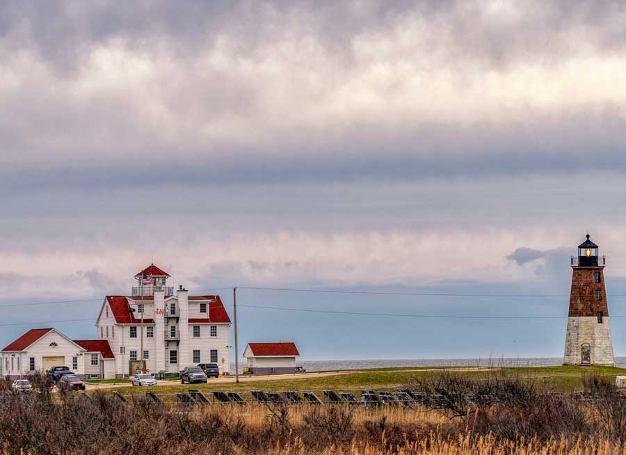 The Point Judith Lighthouse near Galilee Village in Rhode Island
