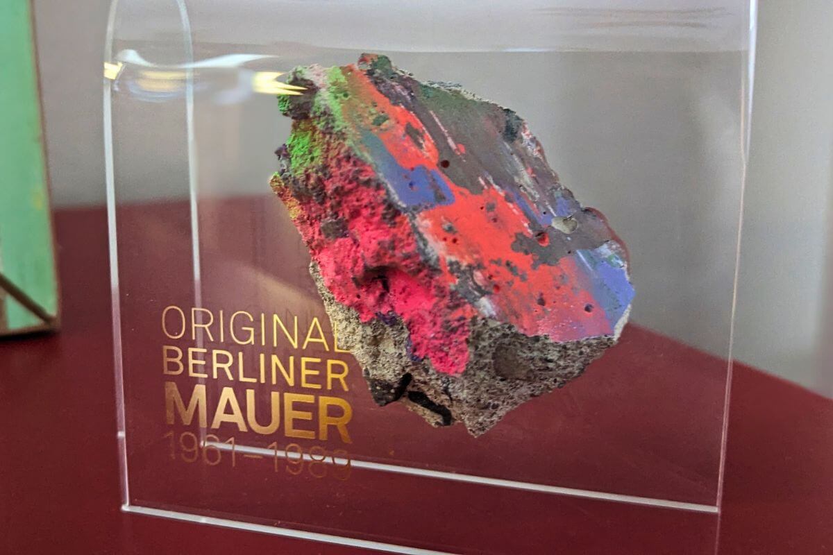 a piece of the berlin wall in a display case