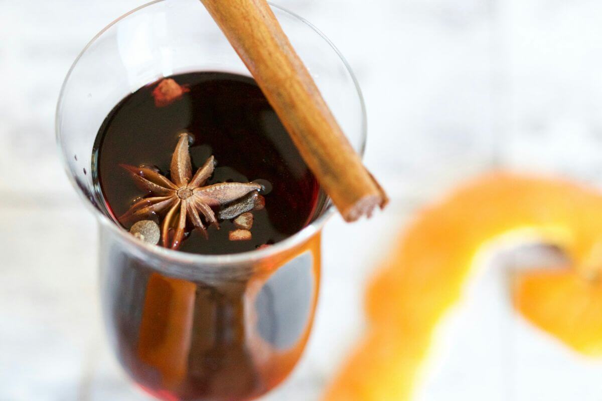 mulled wine in a glass mug