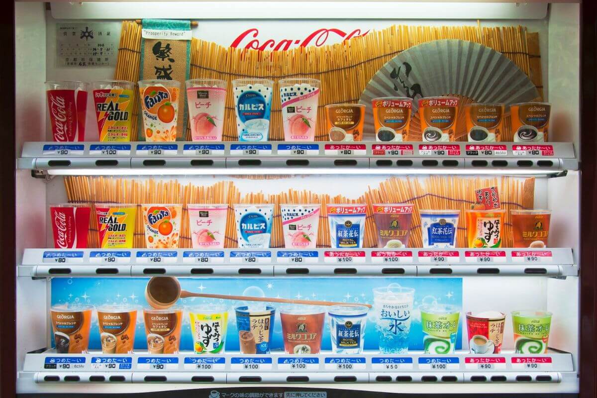 The drink offerings in a vending machine in Japan