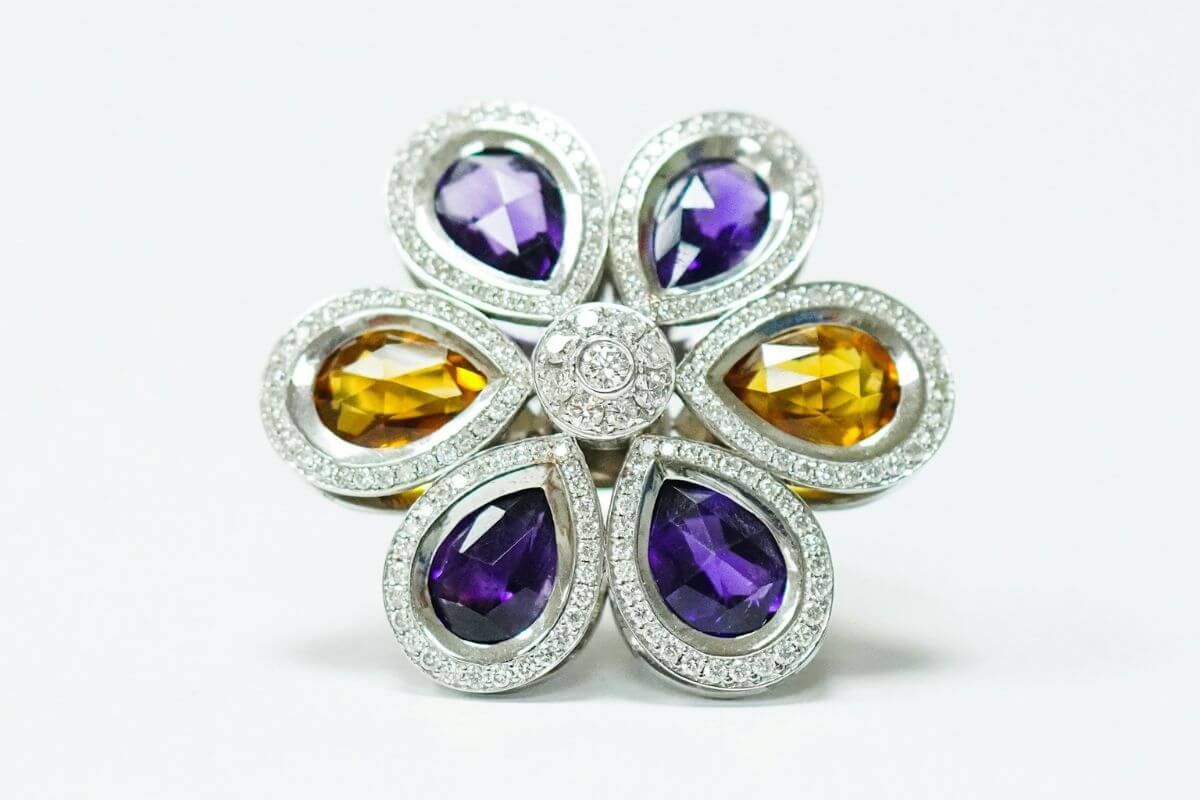 a ring with diamonds and other gems from Antwerp Belgium