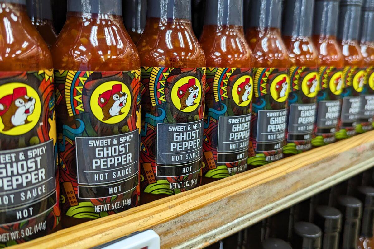 texas hot sauce on a shelf in buc-cee's