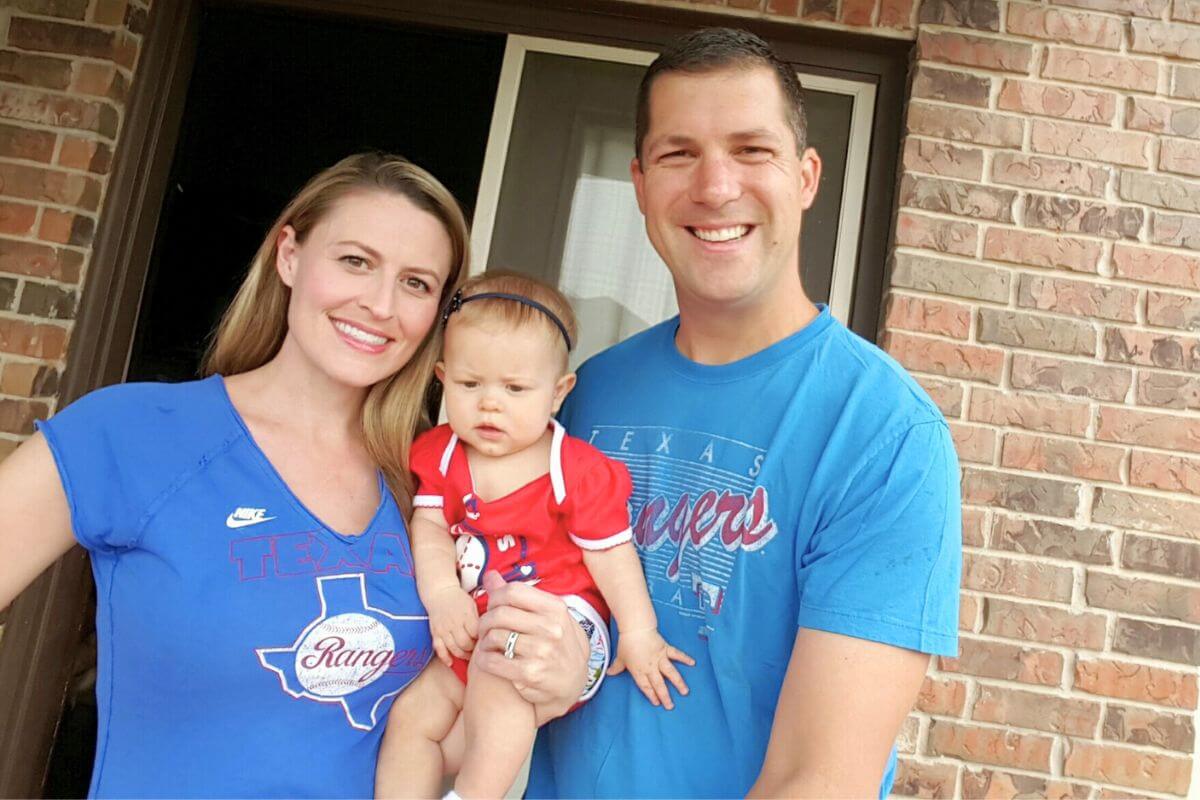 Our family Wearing our Texas Rangers sports apparel.