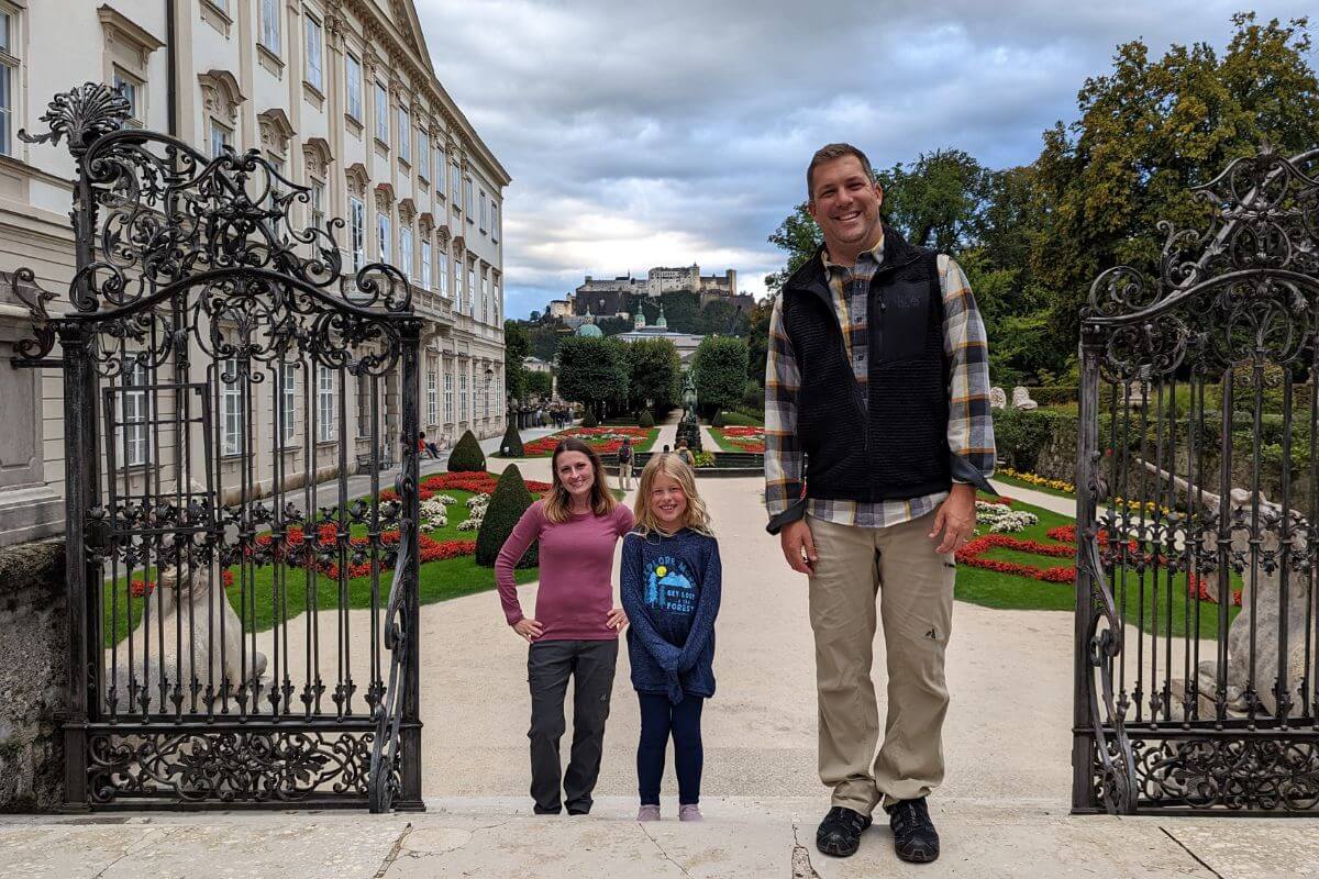 our family standing on the Grand Steps like they did in The Sound of Music film